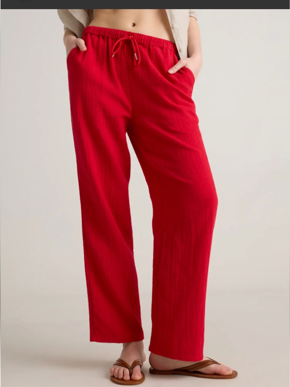 Quince Vibrant Red Wide-Leg Drawstring Pants